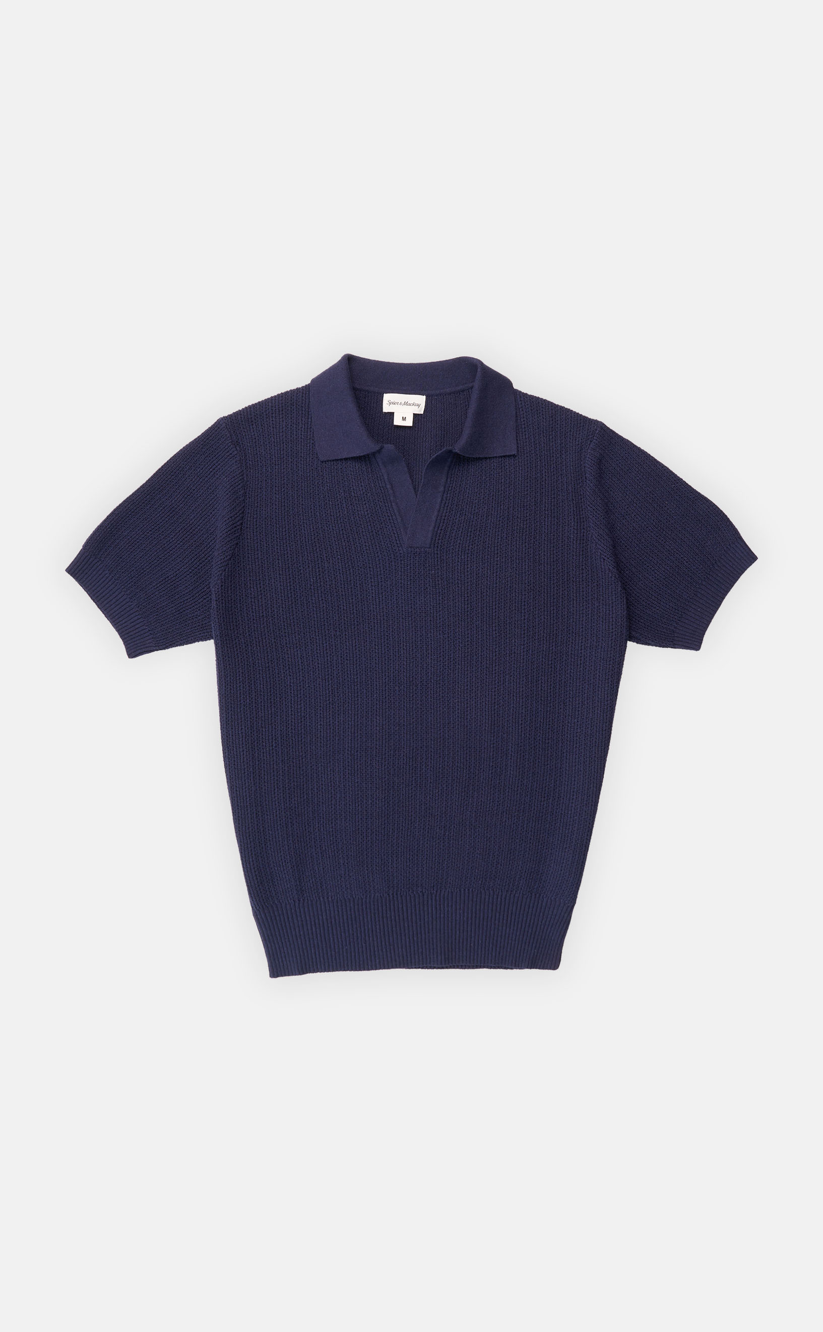 Navy Linen/Cotton Deep V-Neck Knit Polo
